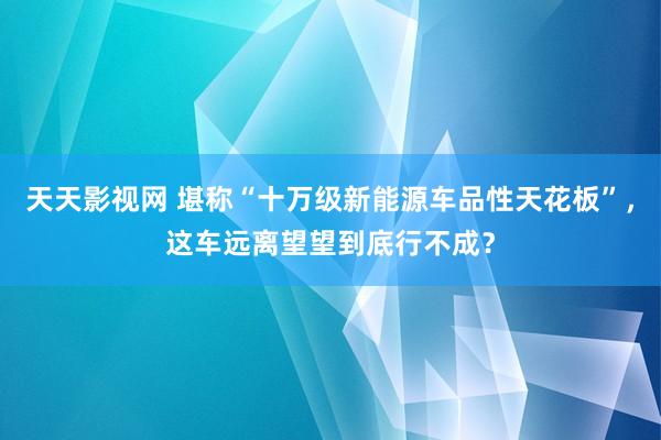 天天影视网 堪称“十万级新能源车品性天花板”，这车远离望望到底行不成？