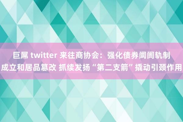 巨屌 twitter 来往商协会：强化债券阛阓轨制成立和居品篡改 抓续发扬“第二支箭”撬动引颈作用