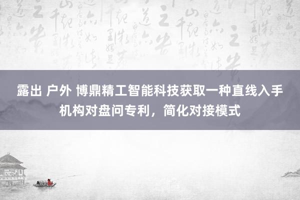 露出 户外 博鼎精工智能科技获取一种直线入手机构对盘问专利，简化对接模式