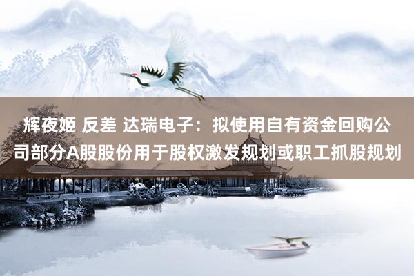 辉夜姬 反差 达瑞电子：拟使用自有资金回购公司部分A股股份用于股权激发规划或职工抓股规划
