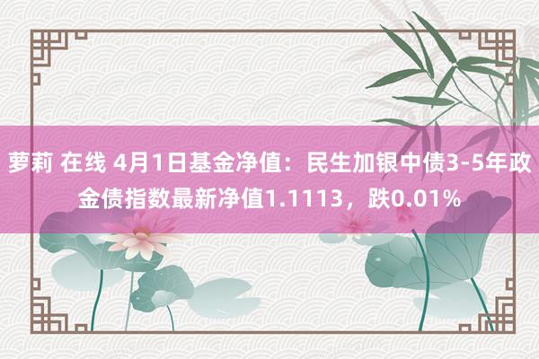 萝莉 在线 4月1日基金净值：民生加银中债3-5年政金债指数最新净值1.1113，跌0.01%